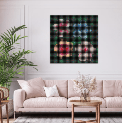 Hibiscus Flowers - dot paintings by Dimitri Likissas on interior wall
