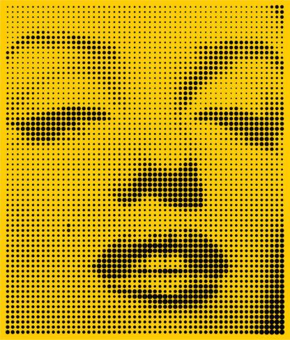 Marylin Monroe Closeup Black on Yellow - The Monochrome dot paintings by Dimitri Likissas, all dots are painted the same color