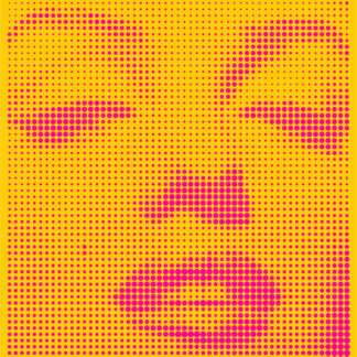 Marylin Monroe Closeup Dot Painting by Dimitri Likissas - Monochrome Fuchsia on Yellow #1