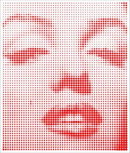 Marylin Monroe Closeup Dot Painting by Dimitri Likissas - Monochrome Red on White #1