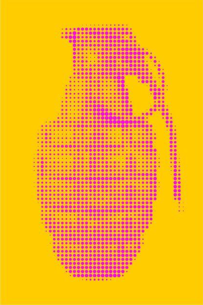 Hand Grenade Dot Painting by Dimitri Likissas - Monochrome Fuchsia on Deep Yellow #1