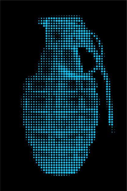 Hand Grenade Dot Painting by Dimitri Likissas - Monochrome Light Blue on Black #1