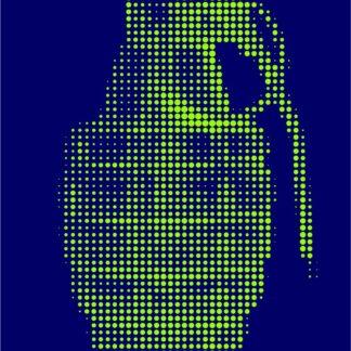 Hand Grenade Dot Painting by Dimitri Likissas - Monochrome Lime Green on Dark Blue #1
