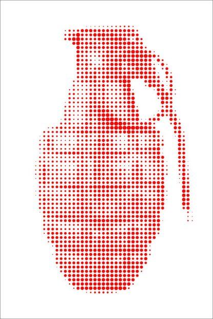 Hand Grenade Dot Painting by Dimitri Likissas - Monochrome Red on White #1