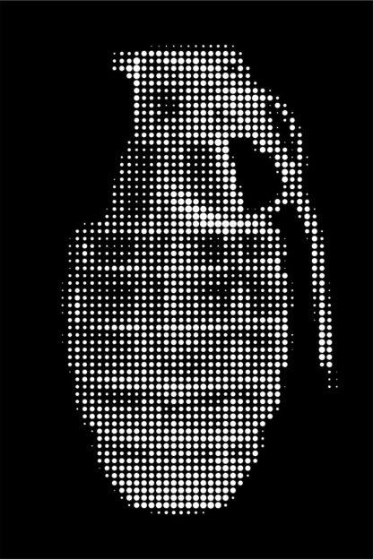 Hand Grenade Dot Painting by Dimitri Likissas - Monochrome White on Black #1