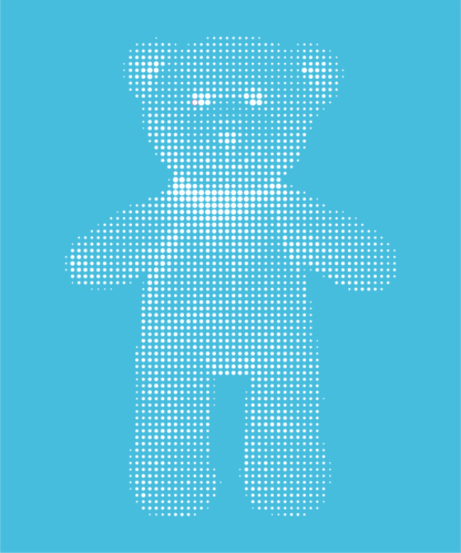 Teddy Bear Dot Painting by Dimitri Likissas White on Cyan